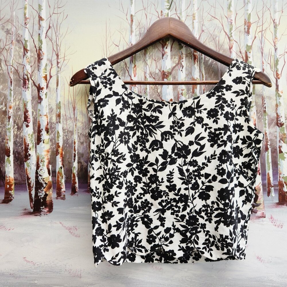 Vintage Black and White Floral Blouse